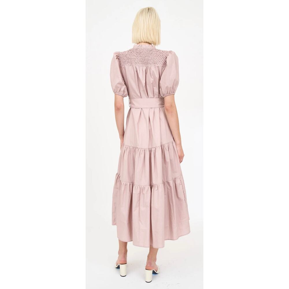 Christy Lynn Eleanor Poplin Puff Sleeve Button Front Maxi in Blush Size Large - Picture 3 of 12